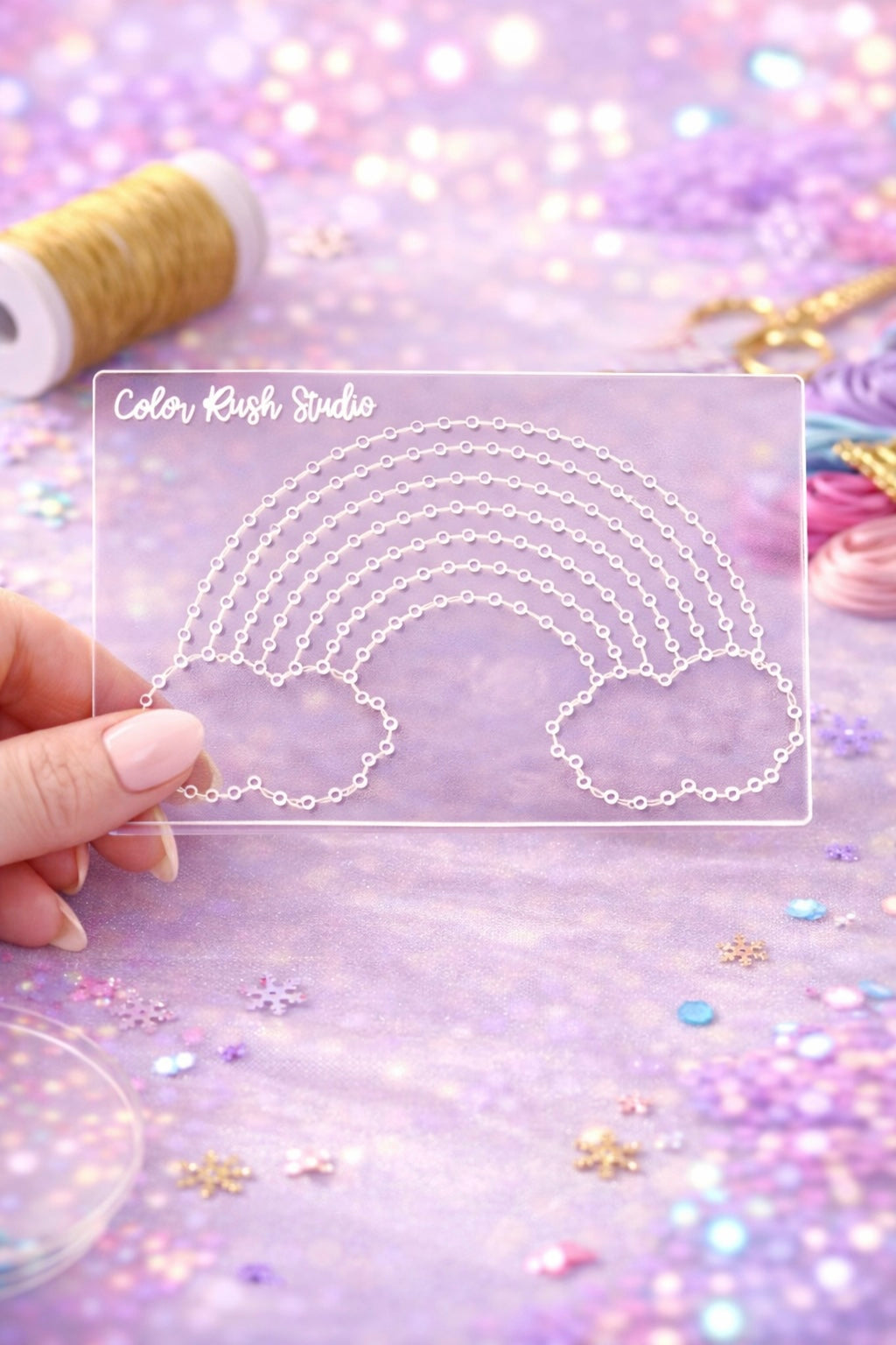 Rainbow Embroidery Stitching Template for paper crafts like scrapbooking and cardmaking