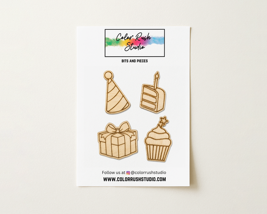 Embellishments - Wood Engraved Birthday elements