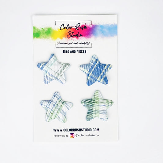 Embellishments - Fabric Plaid Blue Stars